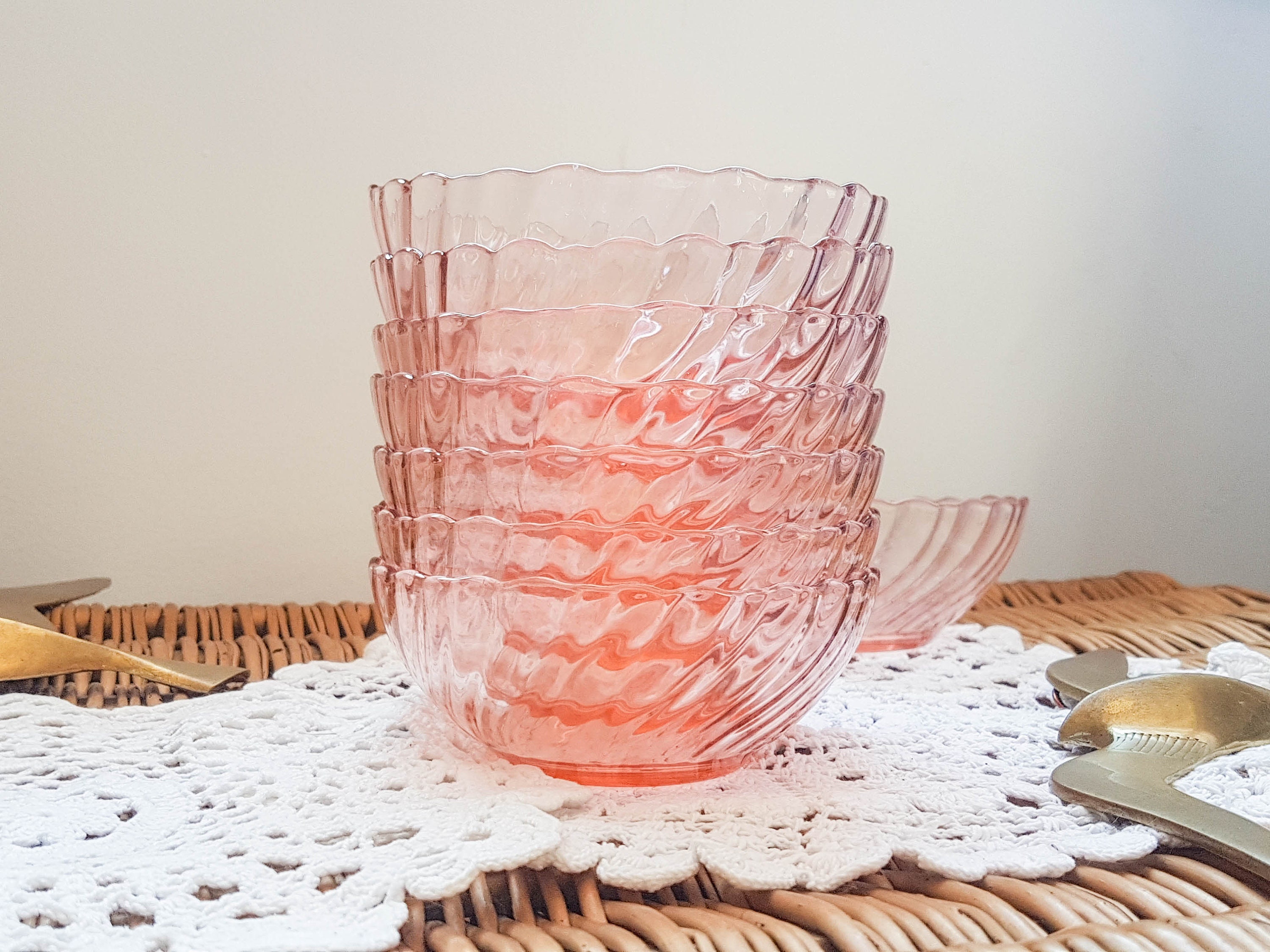 Lot Of 6 Rosaline Pink Glass Bowls Manufactured By Arcoroc De Luminarc Vintage Tableware Made In France Ice Cream Bowl