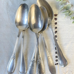 Conjunto de 6 colheres de sopa vintage incompatíveis - Talheres banhados a prata antigos