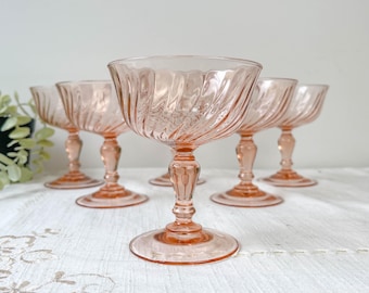 6 Vintage Pink Glass Bowls “ROSALINE” Arcoroc Luminarc – French Depression Glass – Antique Tableware Made in France