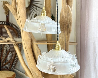 Baladeuse globe vintage en verre EZAN personnalisable - Suspension lumineuse vintage - Globe ancien - Lampe de chevet