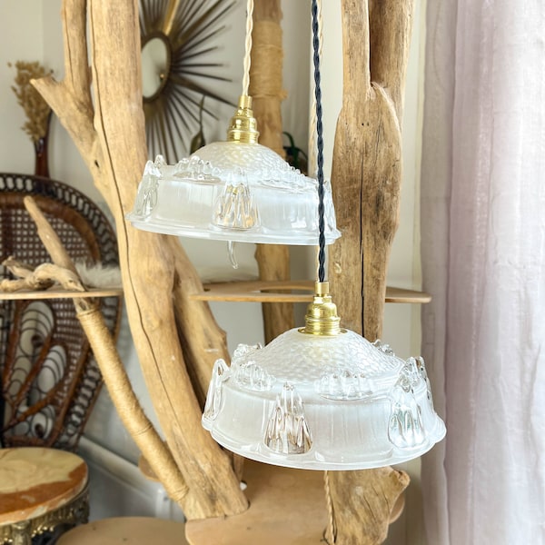 Baladeuse globe vintage en verre EZAN personnalisable - Suspension lumineuse vintage - Globe ancien - Lampe de chevet