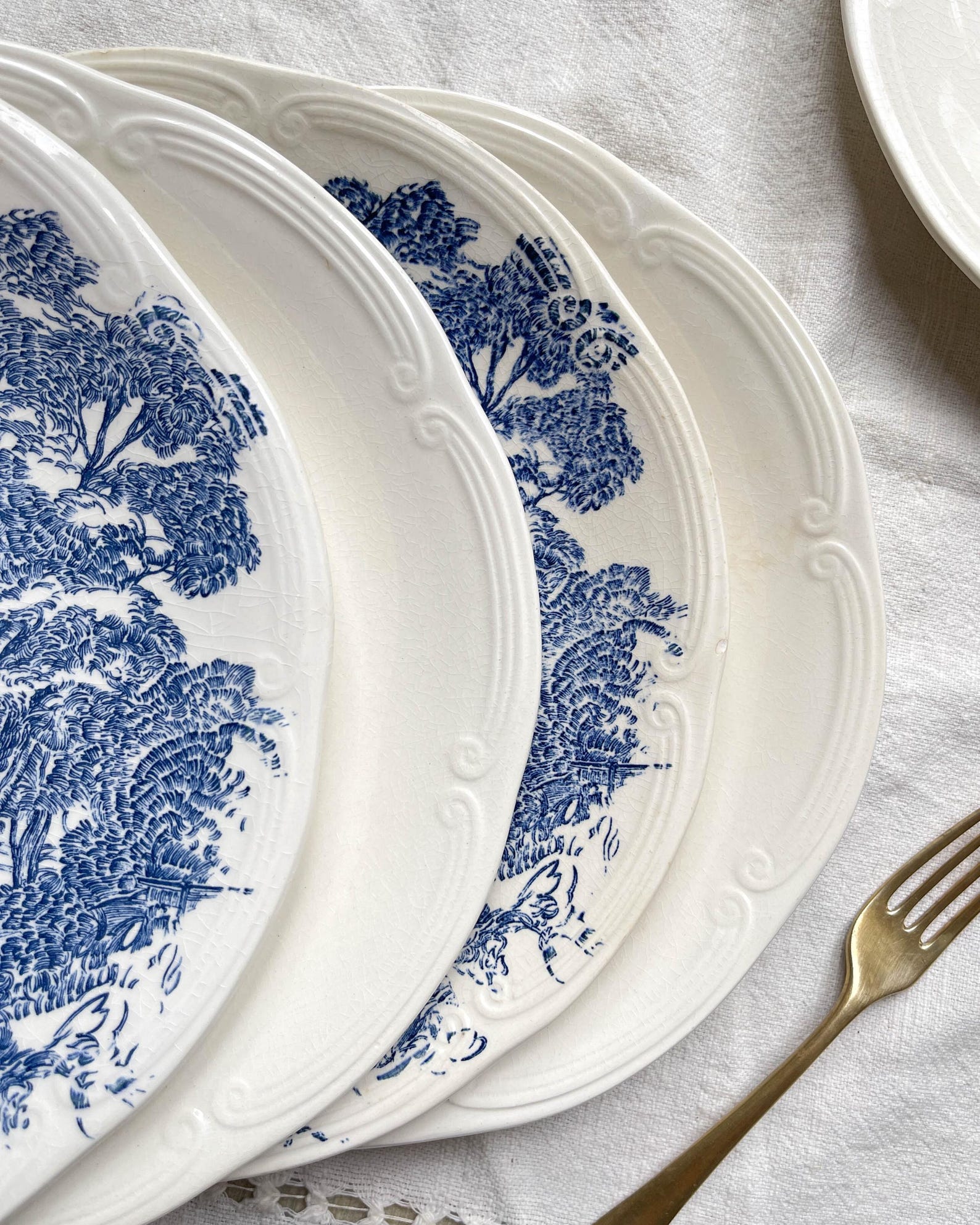 5 Vintage GIEN France Earthenware Plates Mismatched Vintage Blue ...