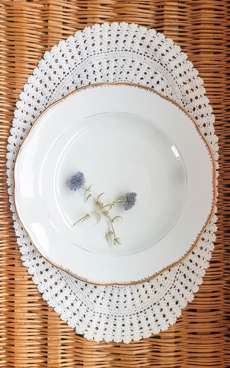 Large round white golden dish Genuine porcelain SEP France selection Tray Centerpiece Tableware vintage Mid century Wedding Deco