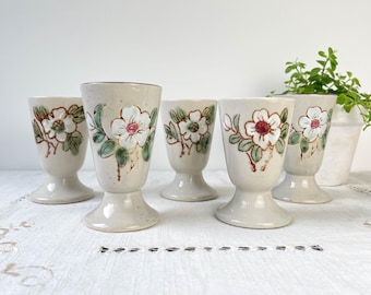 Tazas de gres vintage Mazagrans con estampado floral, fabricadas en Corea en 1980 - Tazas de café de gres vintage - Tazas de té vintage