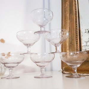 Set of 6 liqueur wine glasses engraved crystal Vintage tableware Stemware Tableware made in France Wedding party meal champagne ice
