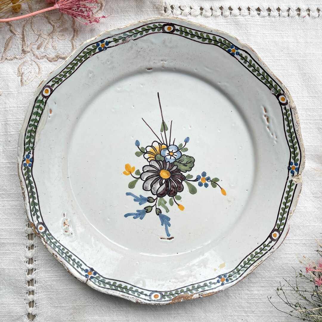 Antique French Plate 18th Century NEVERS Floral Pattern - Rare French ...