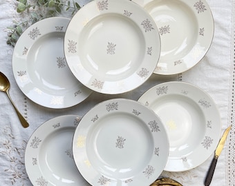 ヴィンテージ フランス/アンティーク フルーツ ボウル/白磁/緑の装飾と