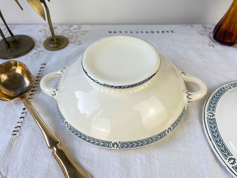 Small vintage soup tureen Terre de fer bleu SALINS "Castellane" model ~ Table service ~ Vintage dish ~ Vintage tableware Terre de fer image 10