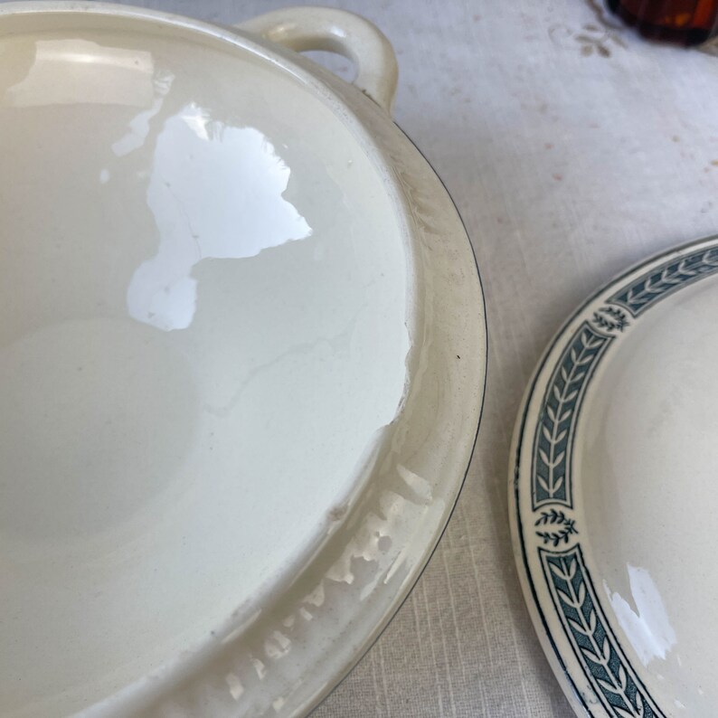Small vintage soup tureen Terre de fer bleu SALINS "Castellane" model ~ Table service ~ Vintage dish ~ Vintage tableware Terre de fer image 9