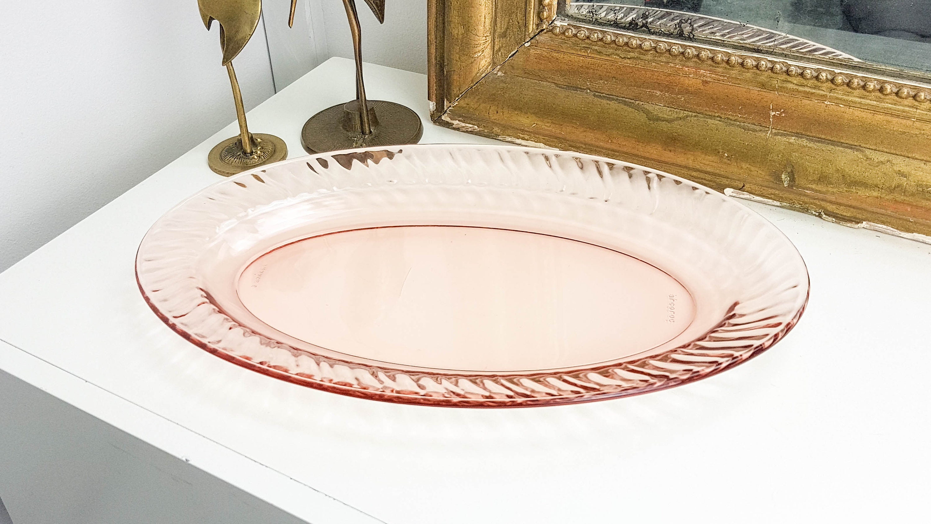 Grand Plat Oval en Verre Dépression Rose Rosaline Arcoroc de Luminarc Vaisselle Vintage Made in Fran