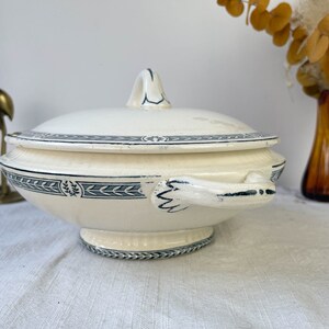 Small vintage soup tureen Terre de fer bleu SALINS "Castellane" model ~ Table service ~ Vintage dish ~ Vintage tableware Terre de fer image 6
