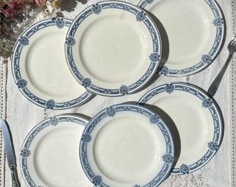 6 Assiettes plates Terre de fer bleue Salins modèle Arbois Ennege - Terre de fer bleues - Vaisselle Vintage Française