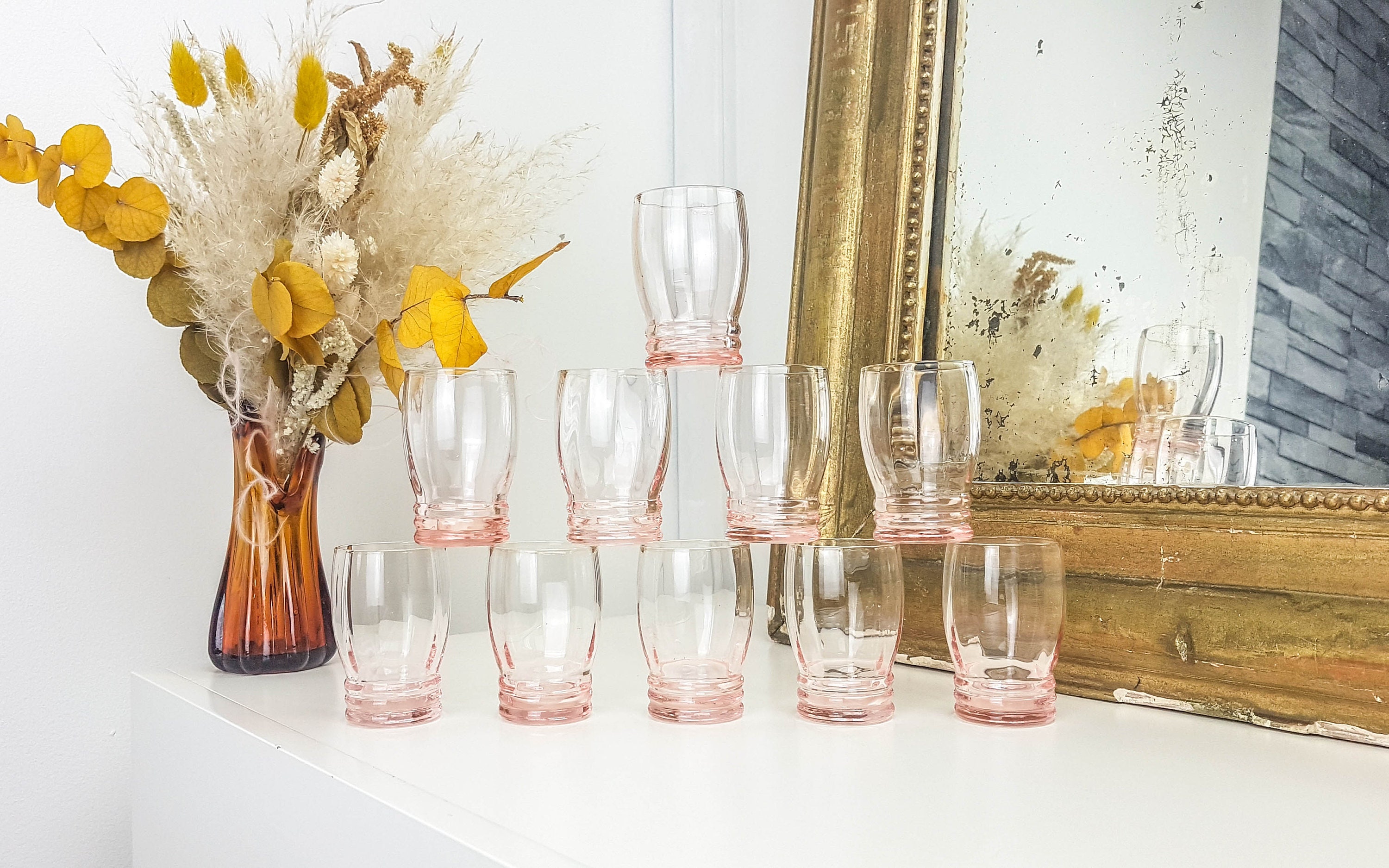 Lot de 10 Verres à Liqueur Digestif en Verre Rose Vintage Verrine Apéritif Repas Mariage Mini Verres