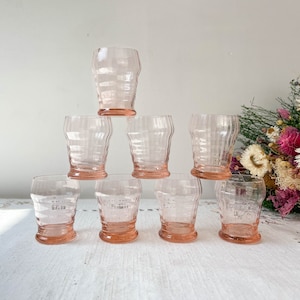 8 Fluted Pink Liqueur Glasses Art Deco Style Made in France ~ Aperitif Glasses ~ Port Glasses ~ Digestive Glasses ~ Pink Vintage Tableware