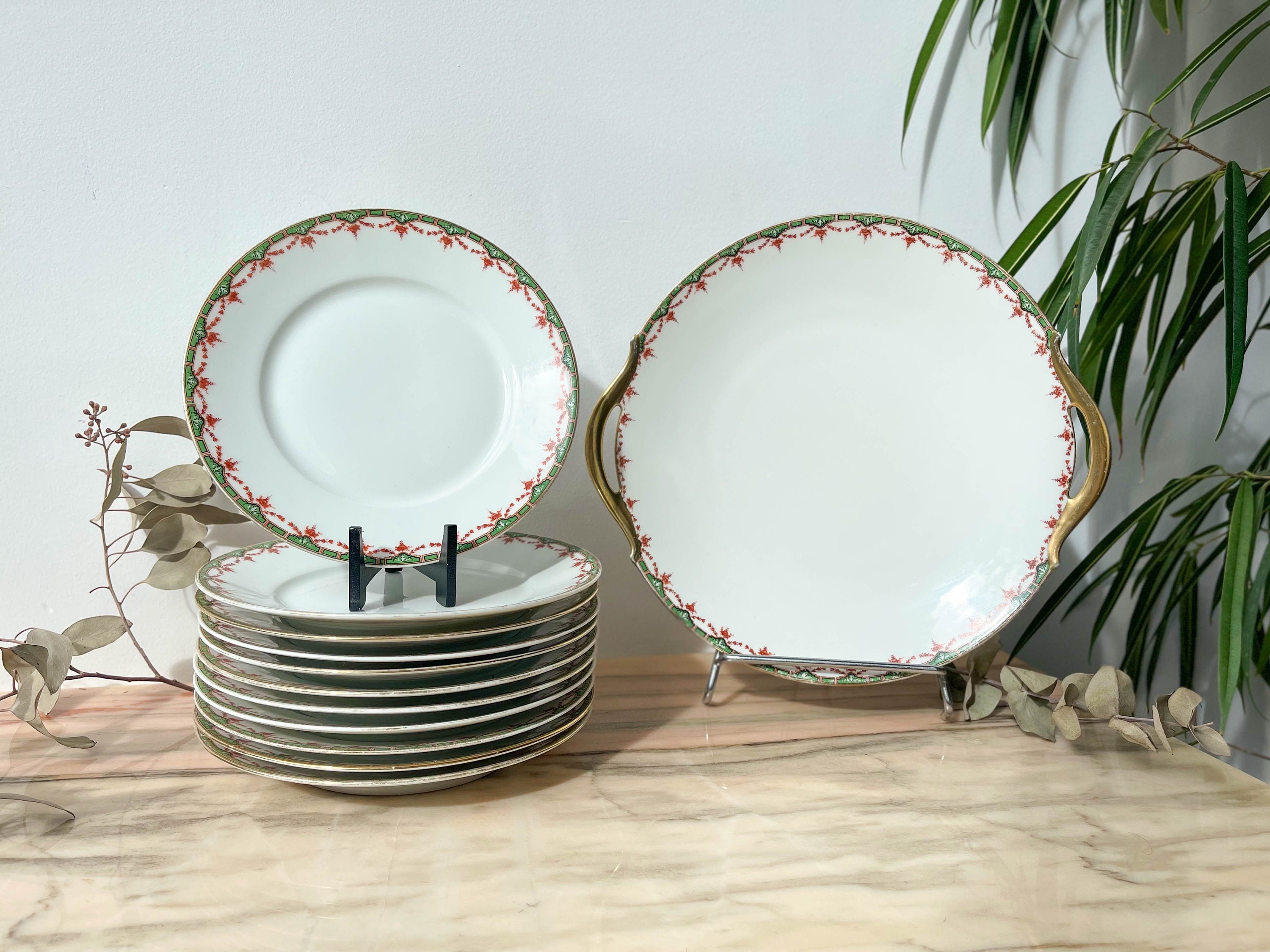 Service à Dessert en Porcelaine de Limoges Made in France ~ Service Blanche Doré Plat Tarte Gâteau