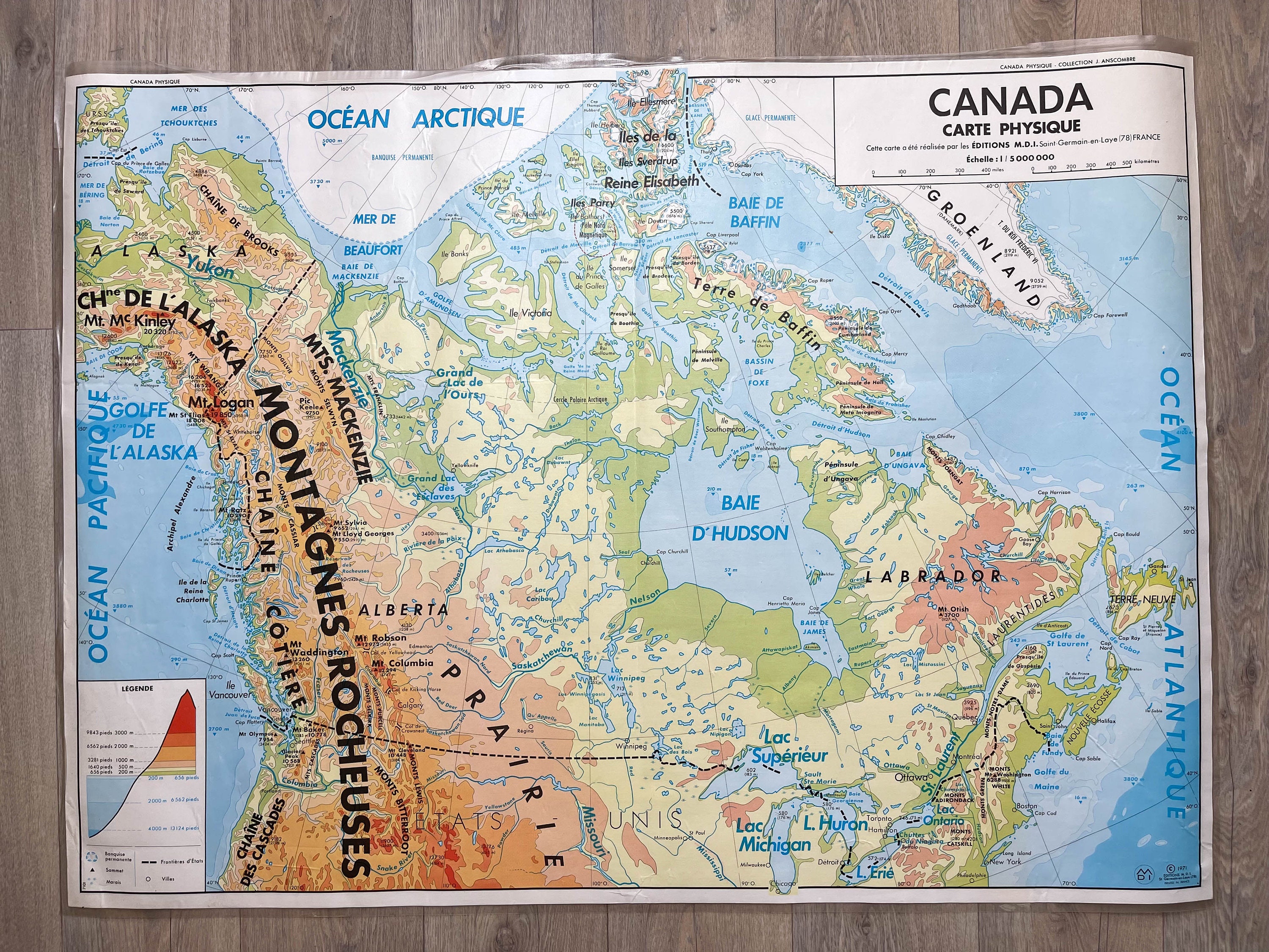 Carte Scolaire Vintage Canada Mdi Année 1971 ~Ancienne Carte de Géographie ~ Décoration Murale Plani