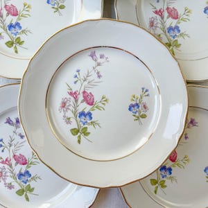 8 Vintage porcelain dinner plates with floral pattern KG Luneville - Vintage floral tableware - French tableware Plates