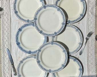 8 Assiettes plates Terre de fer bleue Salins modèle Arbois Ennege - Terre de fer bleues - Vaisselle Vintage Française