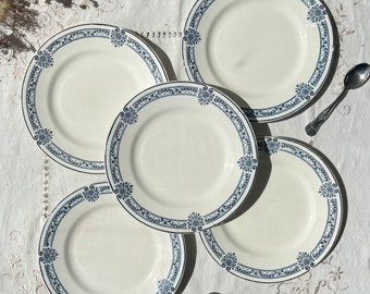 5 Petites Assiettes Terre de fer bleue Salins modèle Arbois Ennege - Terre de fer bleues - Vaisselle Vintage Française