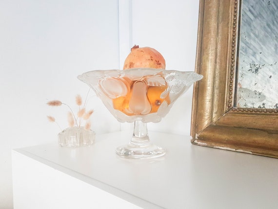 Coupe En Verre Moulé Vintage Avec Pied En Régule - Ancienne - Pour Fruits Ou Décoration - Occasion