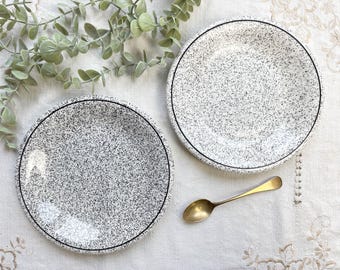 2 Small Black and White Speckled Italian Earthenware Plates - Vintage Speckled Dessert Plates - Vintage Italian Tableware