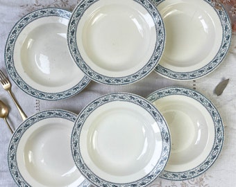 6 Vintage deep plates Terre de Fer blue BOULENGER model Champigny XIXth - Vintage French plates - Vintage French tableware