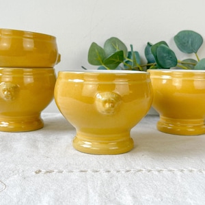 5 Bols Tête de Lion en Céramique jaune – Grès Vintage Made in France