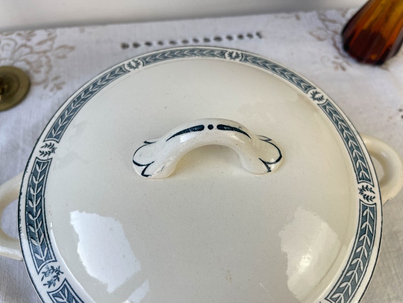 Small vintage soup tureen Terre de fer bleu SALINS "Castellane" model ~ Table service ~ Vintage dish ~ Vintage tableware Terre de fer image 5