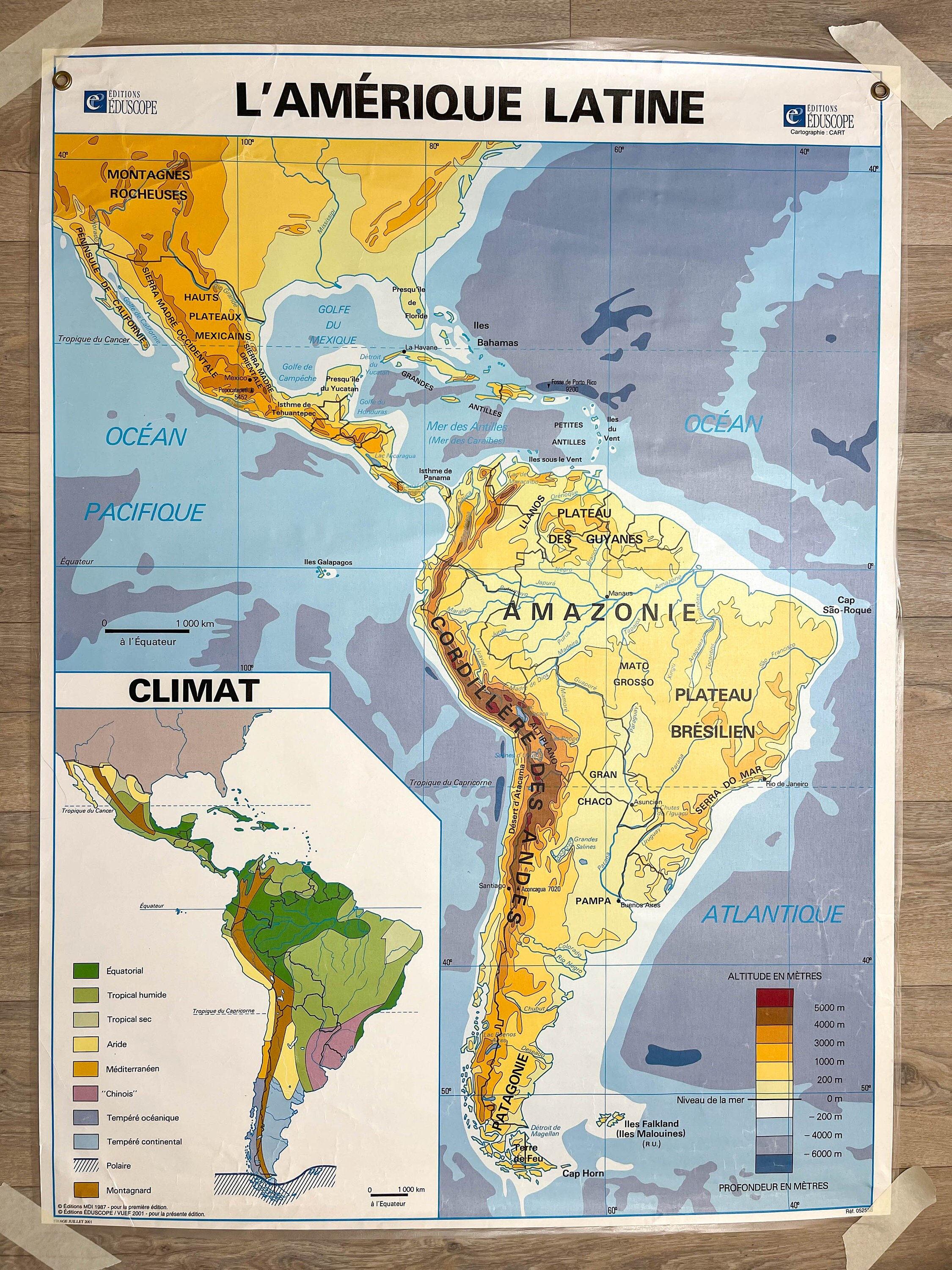 Carte Scolaire Vintage L'amérique Latine Eduscope ~ Ancienne Carte de Géographie Décoration Murale P