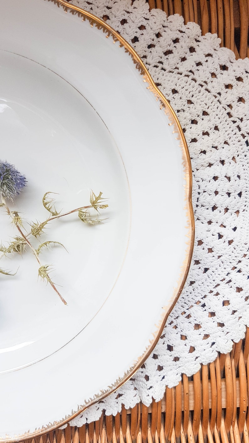 Large round white golden dish Genuine porcelain SEP France selection Tray Centerpiece Tableware vintage Mid century Wedding Deco
