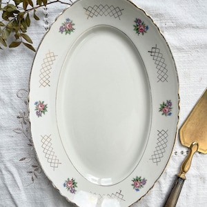 Ovale Vintage-Schale aus geblümtem Steingut MOULIN DES LOUPS Modell &quot;Cordoue&quot; - Antike Schale - Vintage-Geschirr mit Blumenmuster
