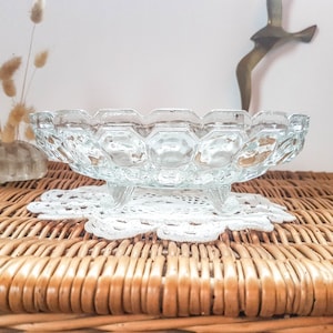 Vintage molded glass fruit bowl - geometric decor - wedding centerpiece or decorative salad bowl
