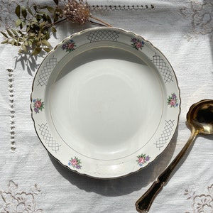 Vintage tiefe Schale aus geblümtem Steingut MOULIN DES LOUPS Modell &quot;Cordoue&quot; - Antike Salatschüssel - Vintage-Geschirr mit Blumenmuster
