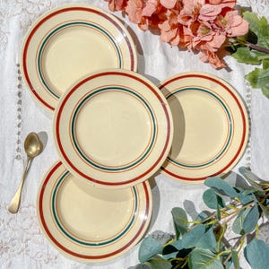 4 kleine vintage gestreepte Gien-bordjes, Gaston-patroon - jaren 1950 - Kleurrijke dessertbordjes