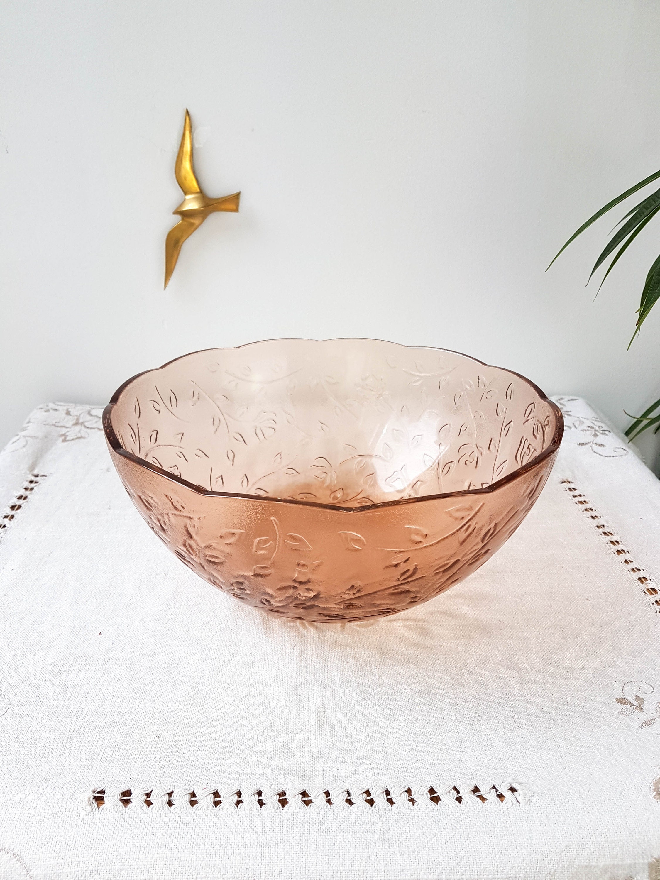 Vintage KIG Indonesia Pink Glass Salad Bowl Pink Bowl Etsy