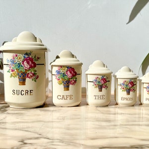 DIGOIN SARREGUEMINES spice jars ~ Set of jars ~ Kitchen storage ~ Vintage tableware ~ Storage boxes ~ Sugar ~ Coffee ~ Tea ~ Spice