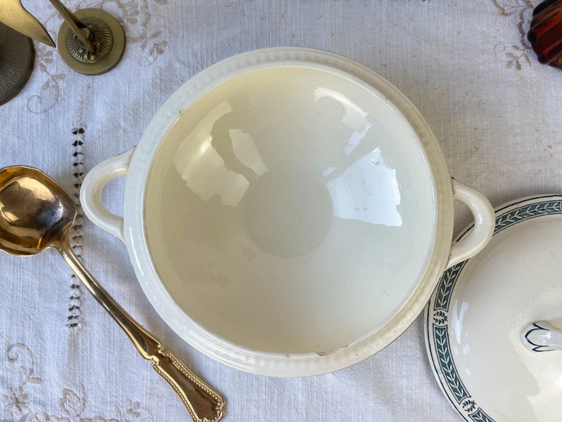 Small vintage soup tureen Terre de fer bleu SALINS "Castellane" model ~ Table service ~ Vintage dish ~ Vintage tableware Terre de fer image 7