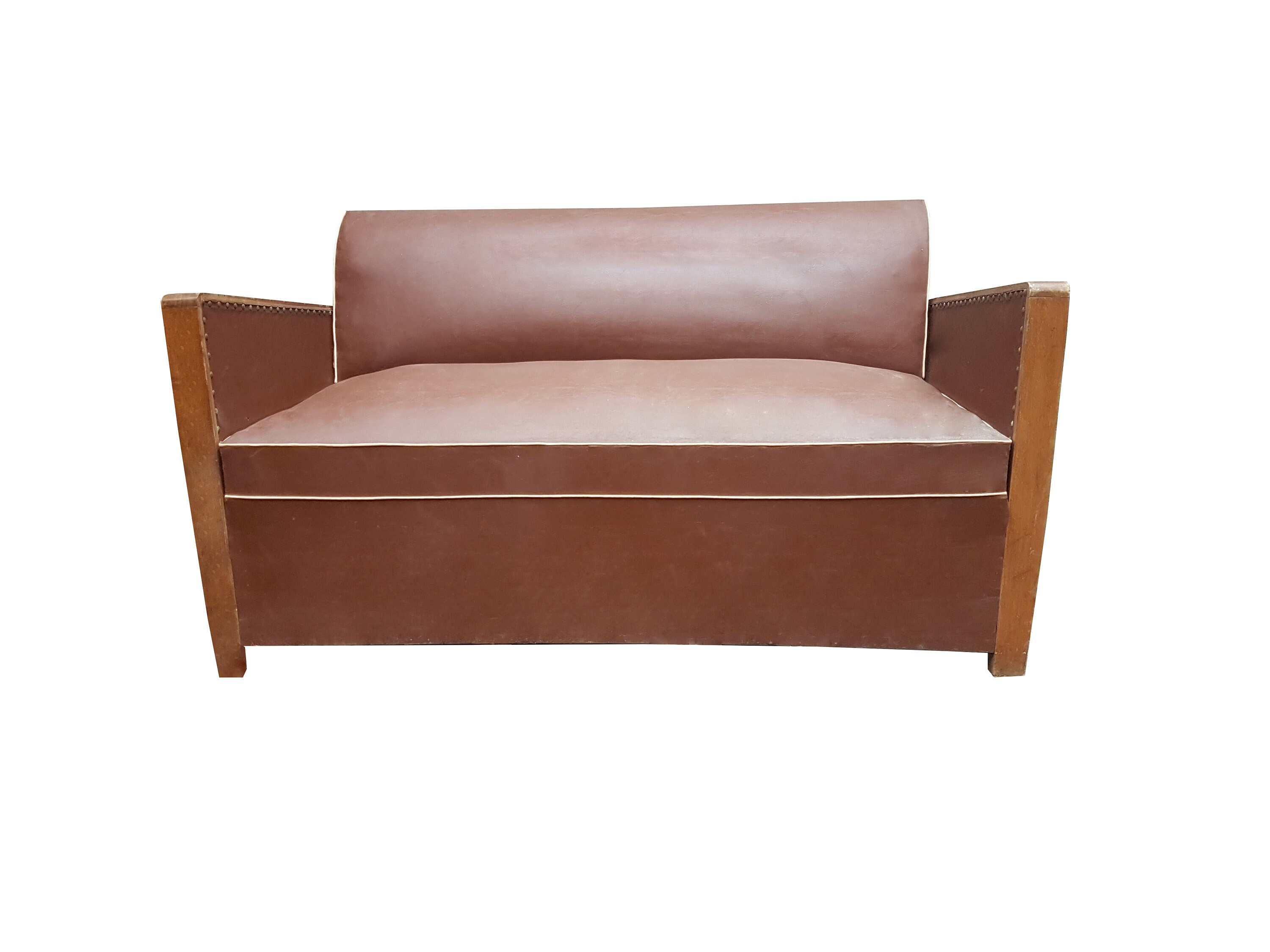 50s Convertible Sofa Couch Vintage Brown Leather Year 50 Extra Bed Gift Deco Idea