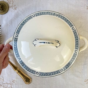 Small vintage soup tureen Terre de fer bleu SALINS "Castellane" model ~ Table service ~ Vintage dish ~ Vintage tableware Terre de fer image 4