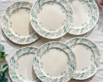 Set of 6 Antique Terre de Fer "Lilac" Dinner Plates – Longchamp 19th Century – Vintage French Tableware
