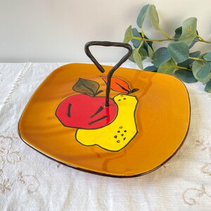 Vintage Ceramic Tray with Handle - Cubic Fruit Pattern - Retro 60s/70s Serving Platter