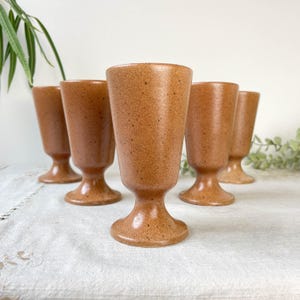 6 Vintage Speckled Stoneware Mazagrans Sarreguemines France 1950s - Vintage Stoneware Coffee Cups - Vintage Mugs