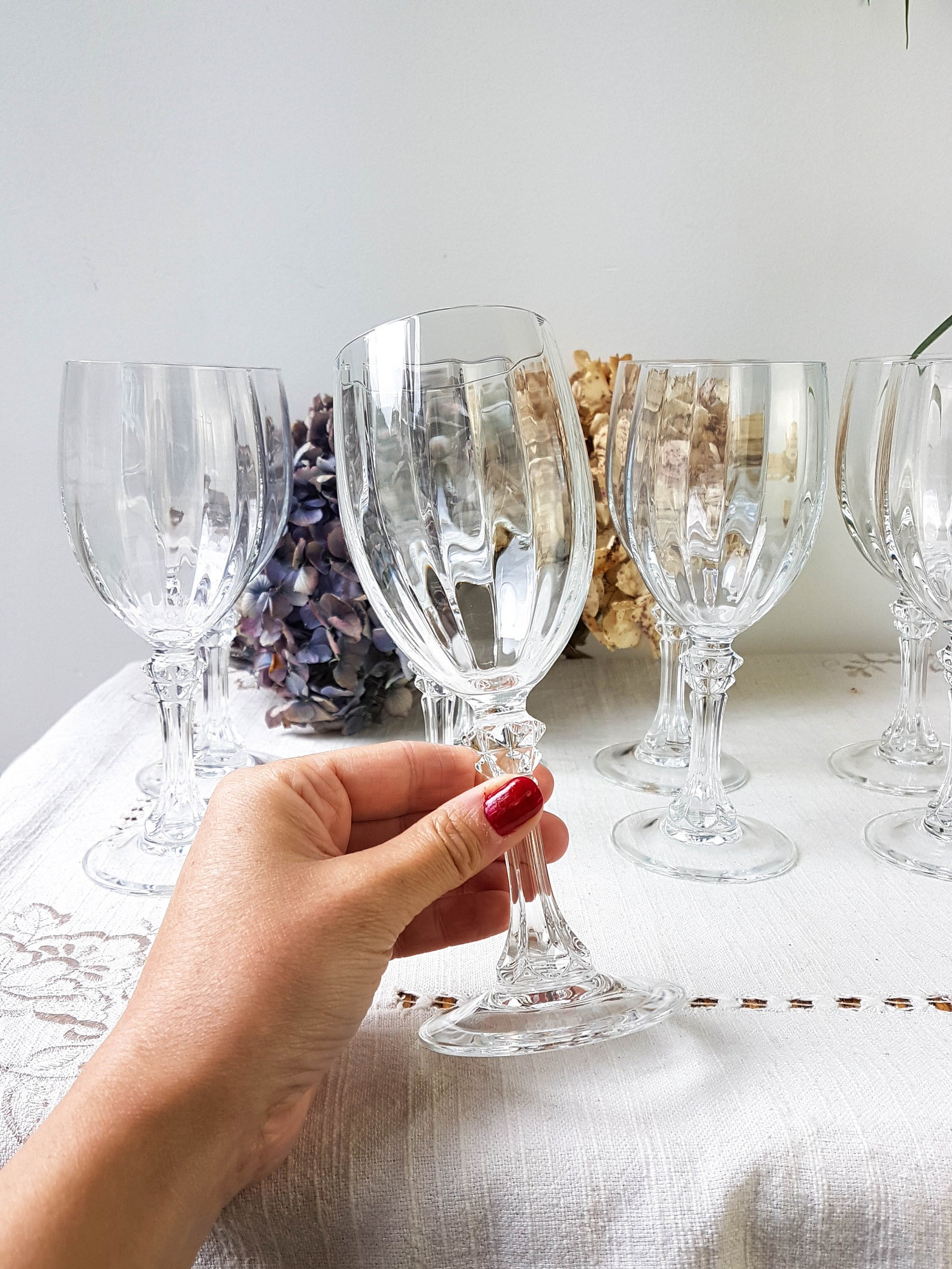 Set of 9 Fluted Crystal Water Glasses Vintage Crystal Etsy