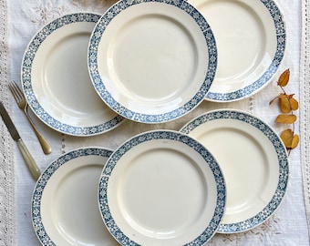 6 Flat plates Terre de fer Longchamp model René Made in France - Terre de fer blue - Vintage French tableware