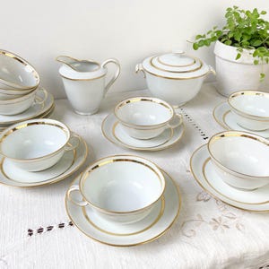 Vintage Bernardaud & Cie Limoges France white gold porcelain tea/coffee set - French Porcelain - French Limoges Porcelain
