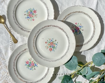 4 Small Vintage Floral Earthenware Plates from Orchies - Vintage Floral Tableware - French Tableware