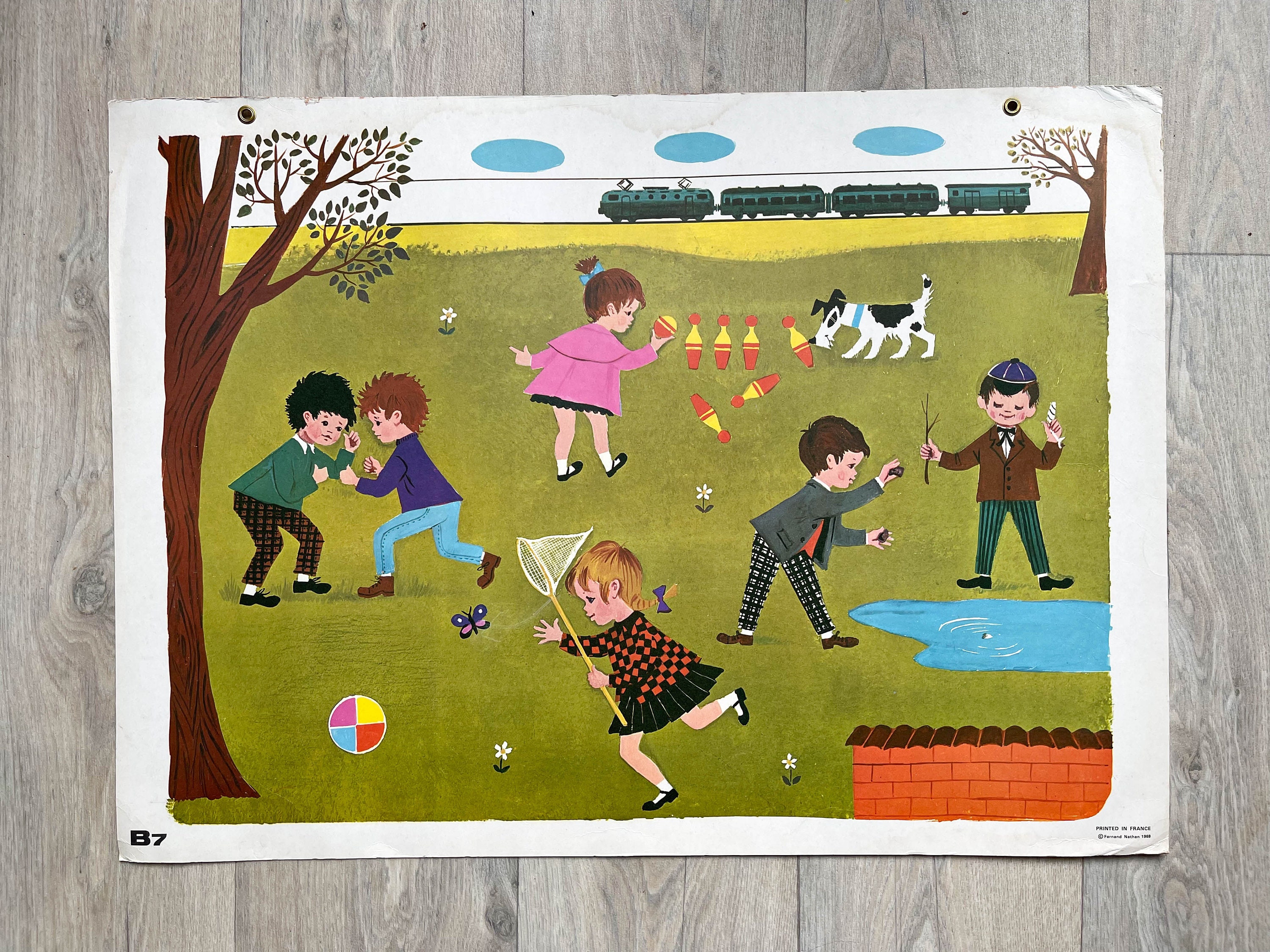 Affiche Scolaire Fernand Nathan 1968 - B7 Les Jeux de Plein Air ~ Décoration Murale Ecole ~Affiche É