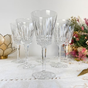 5 French Chiseled Crystal Red Wine Glasses - Crystal Stemmed Glasses - Vintage Wine Glasses - Crystal Glasses - 20th Century