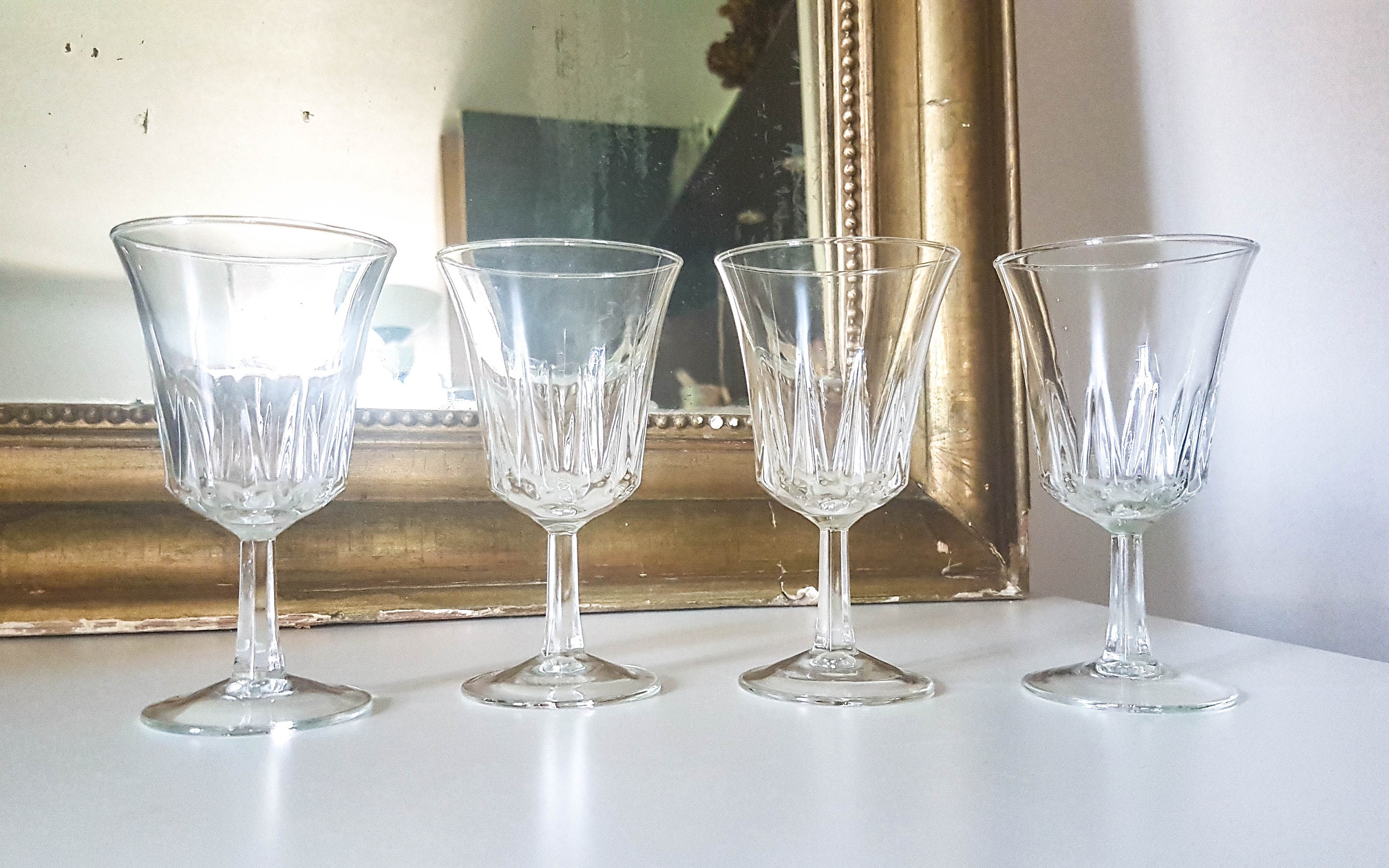 4 Verres Vintages Cristal d'arques Modèle Régence ~ Verre à Vin Pied Vaisselle Vintage Made in Franc