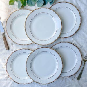 6 Vintage White and Gold Porcelain Dinner Plates Kahla Gbr – Elegant Antique Tableware